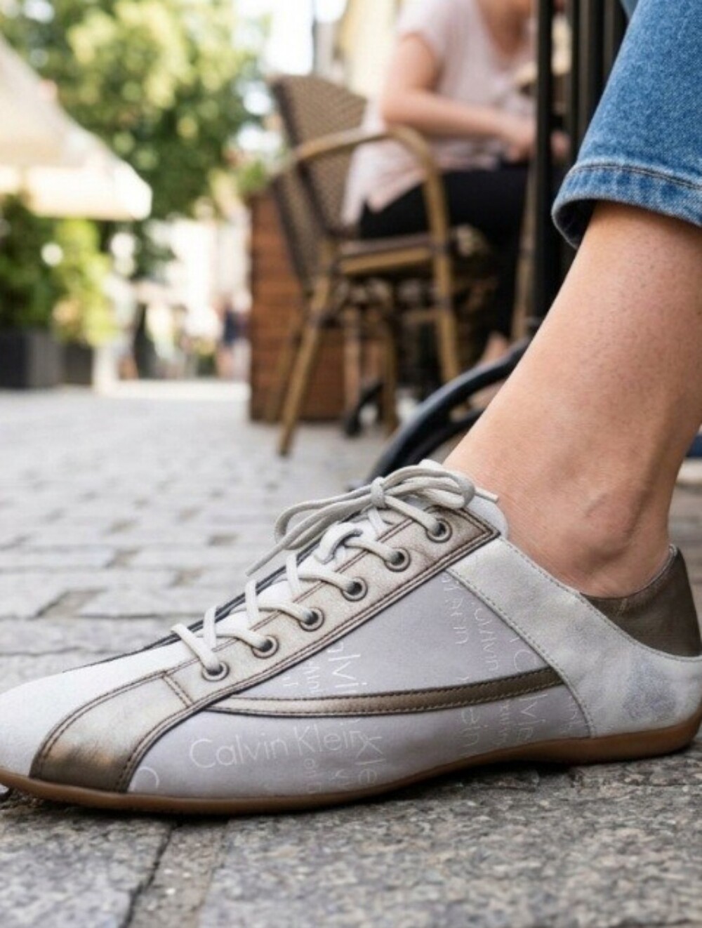 NEW VTG Calvin Klein Reese Monogram  Sneakers Bronze Silver Gray Y2K Womens 9